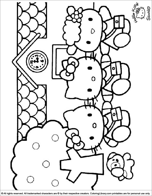 A free picture of Hello Kitty at home, coloring sheet, book