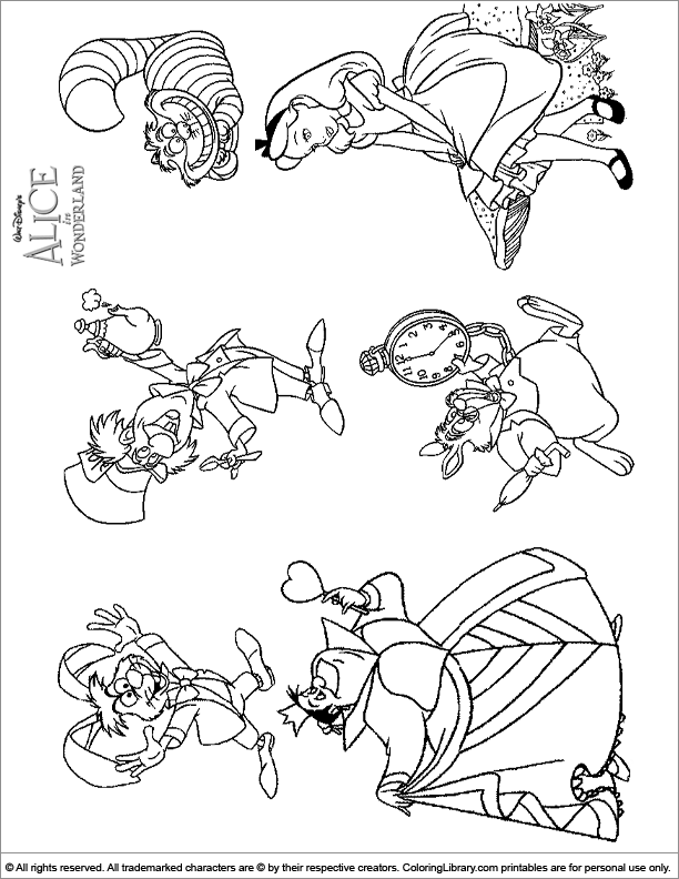 Alice in Wonderland free printable coloring page