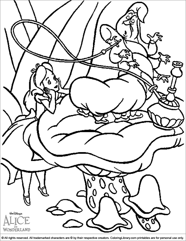 Alice in Wonderland coloring book page for kids