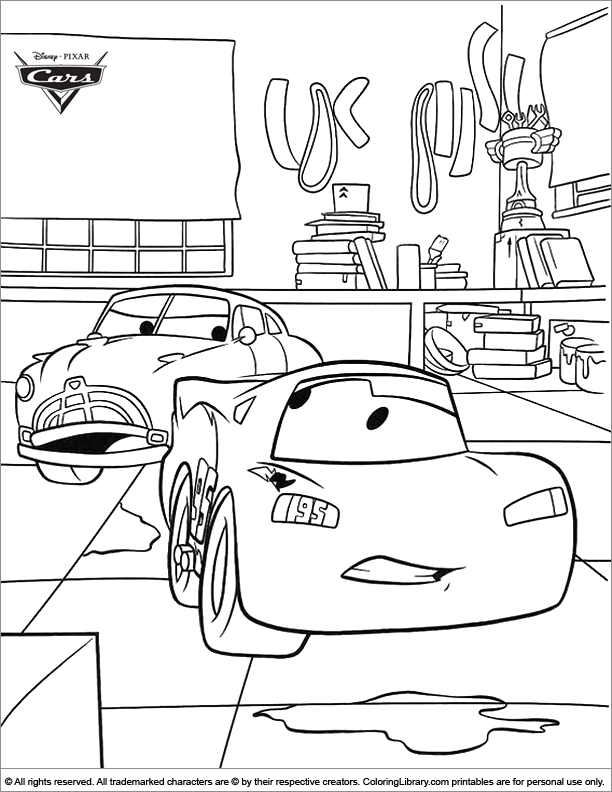 Cars free coloring book page