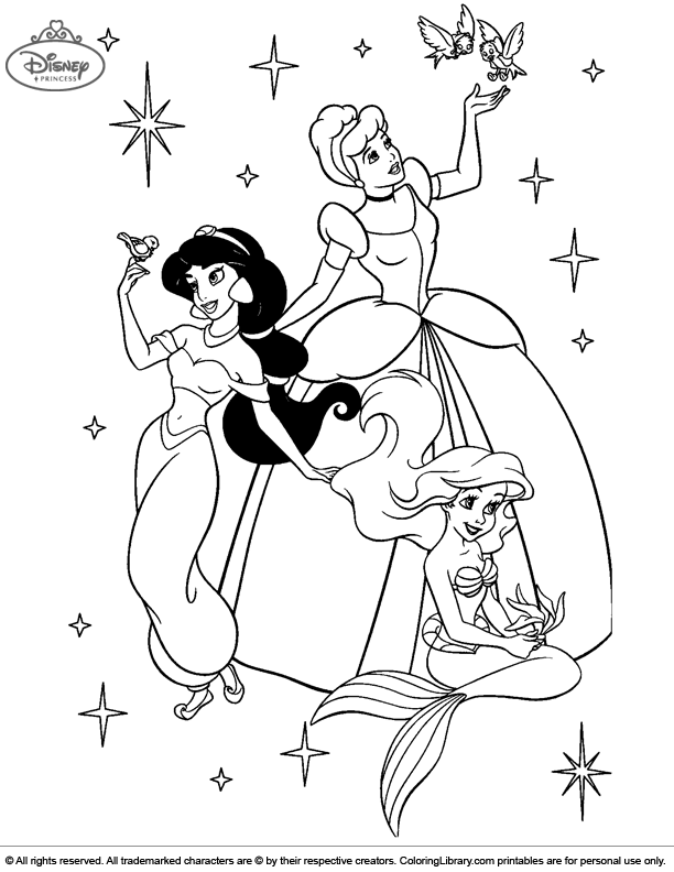 Disney Princesses free printable coloring page