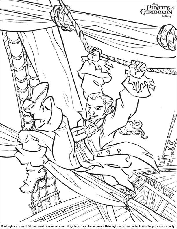 Pirates of the Caribbean coloring book page for kids
