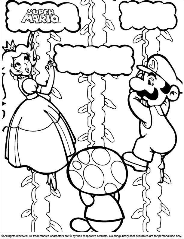 Super Mario Brothers coloring book page for kids