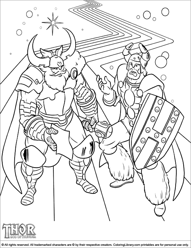 Thor coloring book page for kids
